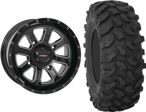Tucker Rocky Combo - Wheel 14x7, 43, 4/110, Black/Machined or Tire 28x10-14, Radial, 8 Ply, Non-Directional