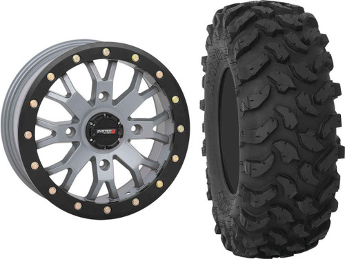 Tucker Rocky Combo - Wheel 14x7, 43, 4/137, Satin Cement Grey or Tire 28x10-14, Radial, 8 Ply, Non-Directional