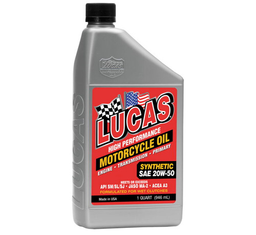 Lucas Oil High-Performance Motorcycle Engine Oil Synthetic Sae 20W-50 M/C Oil 1 Qt