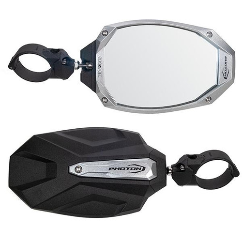 Highlifter Photon Side View Mirror with Cast Aluminum Body and Bezel, 2 or 1.875 Round Tube Pair
