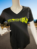 Ladies V-Neck with MAP BACK - Sport Tek Lightweight Poly Technical Shirt BLACK with Safety Green Logo Short Sleeve