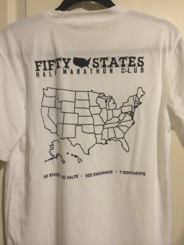 MEN'S Short Sleeve New Balance Tech Shirt (WHITE with BLACK Logo) Map Back