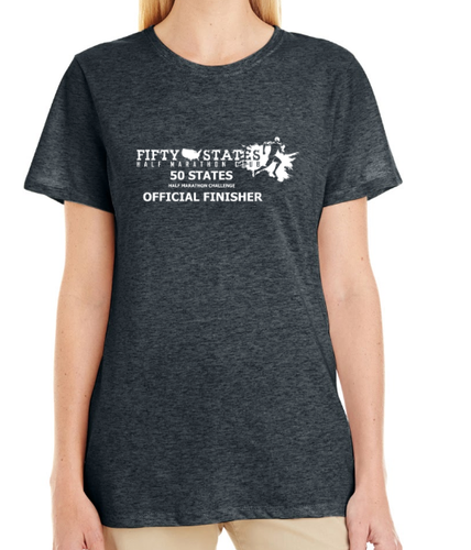 Women's Heathered Black 50 States Half FINISHER T-shirt Jerzees Tri-Blend Short Sleeve