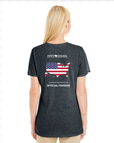 Women's Heathered Black 50 States Half FINISHER T-shirt Jerzees Tri-Blend Short Sleeve