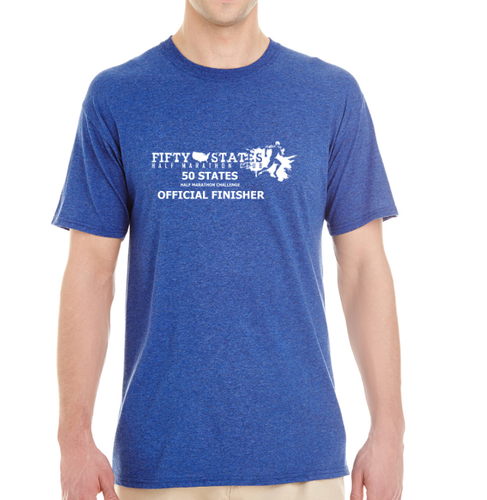 Men's Heathered BLUE 50 States HALF FINISHER T-shirt Jerzees Tri-Blend Short Sleeve