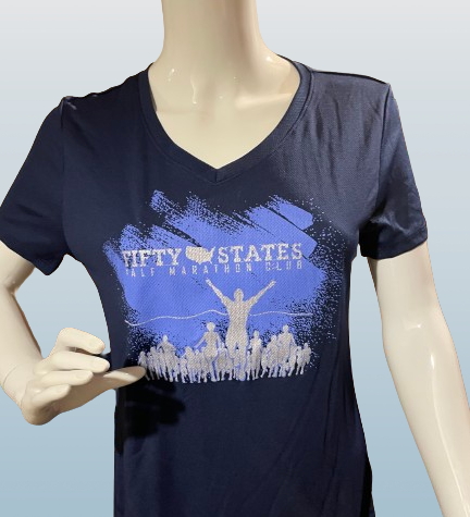 eXpert Women’s Oxymesh™ Short Sleeve V-NECK Club Runners Logo with Map Back