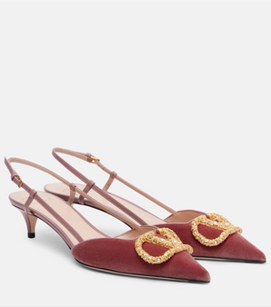 VLogo velvet slingback pumps