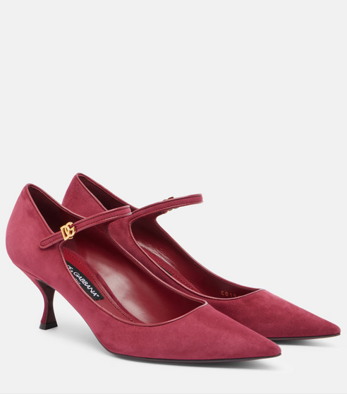 DG leather-trimmed suede Mary Jane pumps