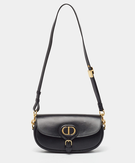 Black Leather East-West Bobby Shoulder Bag