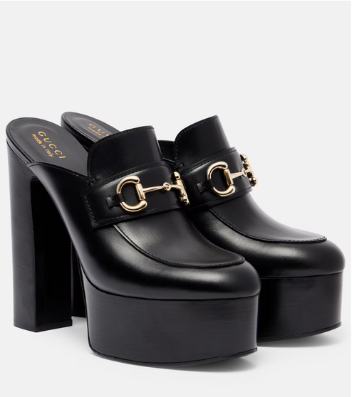 Horsebit leather platform mules