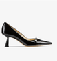 Black Patent Pointed Pumps with Pearl Detail