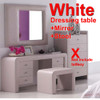 1.4M White Leather look dressing table with mirror and stool