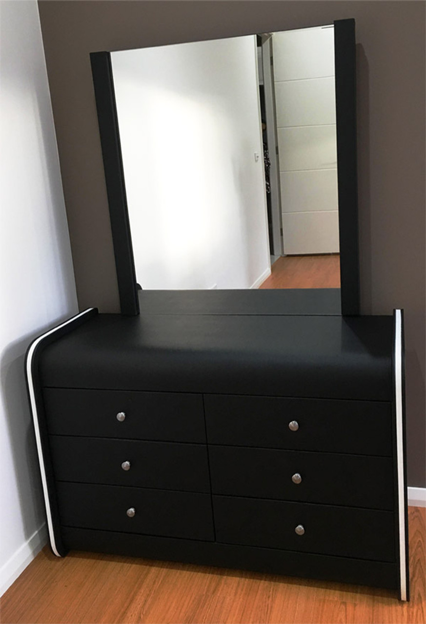 Cheap Black Leather Look Dresser With Mirror 6 Draws Dressing