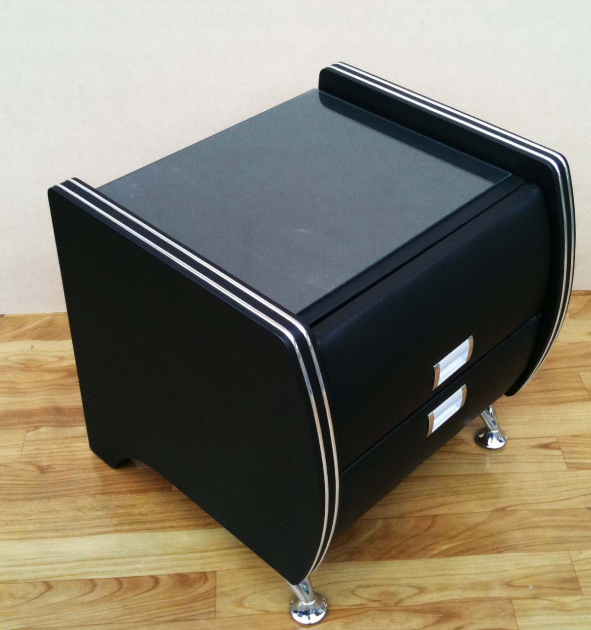 Black silver strip trim bedside table Modern design