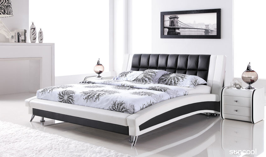 Real leather bedhead queen size slat frame Australia online bedroom store