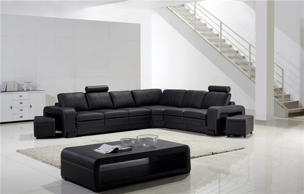 Black L Shape  LEATHER  Lounges+ central table,SOLD out!