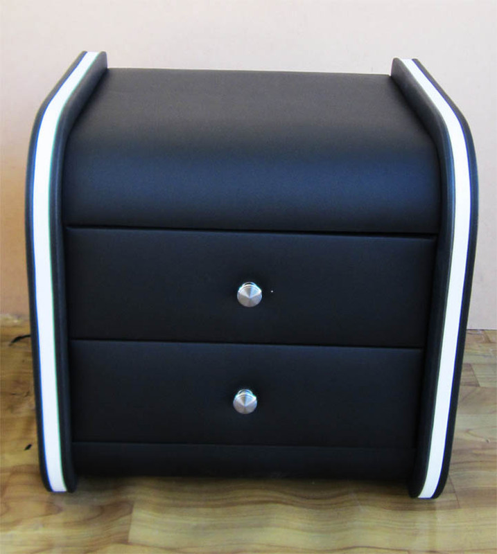 black bedside table with white strip