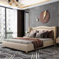 Modern Cream leather queen leather bed