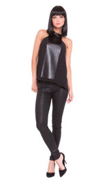 Analili Dylan Front Pleather Panel Halter Top 