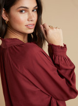  Ruffle Raglan Pullover - Crimson Red