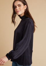 Draped Turtle Neck Top - Black