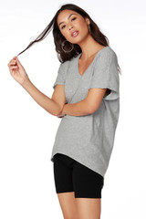 Rib Mix Dolman Sleeve Tee - Heather Grey 