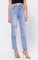 Zoey Light Wash Grinded Stretch Mom Jean