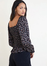 Marguerite Long Sleeve Smocked Top - Autumn Floral Print 