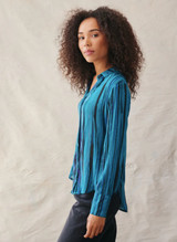 Eden Button Down - Teal Stripe Print