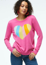 Heart Intarsia Crew Neck Sweater - Bubblegum Combo