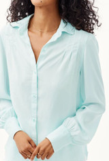 Pin Tucked Long Sleeve  Button Down - Beach Glass