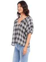 Plaid Split Neck Top 