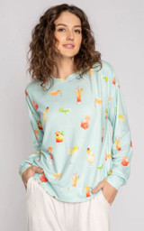 Lets Sip On It Long Sleeve Top - Aqua