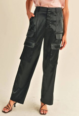 Wide Leg Cargo Pants - Black