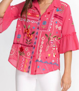 Lyonne Ruffle Sleeve Shirt - Hot Pink 