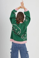 Smiley Faces Green Oversized Sweater 