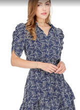 Short Sleeve Embroidered Dress - Navy 