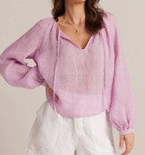 Shirred Linen Raglan Blouse - Light Orchid