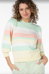 Puff Sleeve Striped Sweater - Pistache 