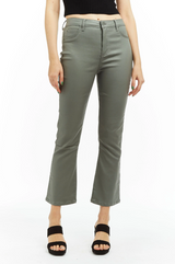 High Rise Coated Ankle Crop Flare - Sage