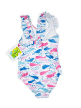 UPF 50+ Lili Ruffles & Bow Swimsuit - Rosy Whales