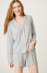 Lazy Days L/S Top - Grey- Ivory Pinstripe