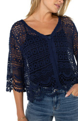 Short Sleeve Lace Bolero - Navy 