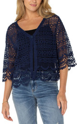 Short Sleeve Lace Bolero - Navy 
