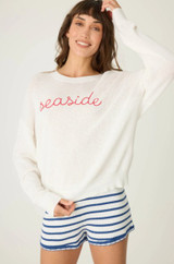 Seaside Waffle & Embroidered Sweater - White