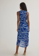 High Low Pleated Dress- Coastal Line Print 