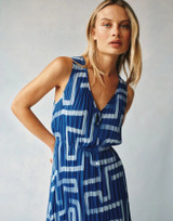 High Low Pleated Dress- Coastal Line Print 