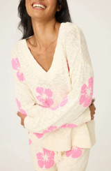 Bali Bay Floral Long Sleeve Sweater - Ivory 