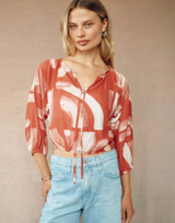 Tie Up Pullover Top - Abstract Art Print