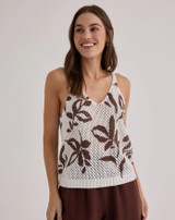 Sleeveless Sweater Top - Brown Palm Print